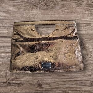 Nine West Metallic Bronze Snake Print  Clutch 11" Tall 15" Across And 3" Wide